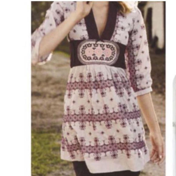 Anthropologie Dresses & Skirts - Old Molly 360 Embroidered Tunic Dress | 3/4 Sleeves | Size 1